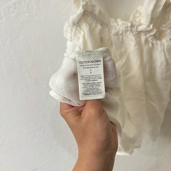Outerknown Cream White Smocked Tie Strap Flowy Oasis Top L - Picture 2 of 6